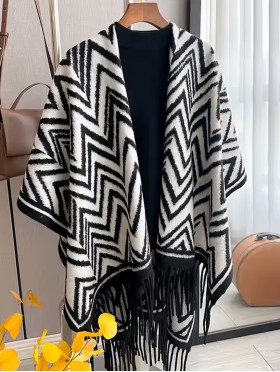 Premium Soft Zig Zag Patterned Cape W/ Fringes